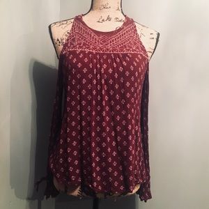 Lucky Brand boho cranberry wine colored top - NWOT